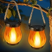 tanie Oświetlenie krajobrazowe-Solarna lampa LED w kształcie płomienia wisząca latarnia zewnętrzna wodoodporna lampa ogrodowa do dekoracji podwórka na przyjęcia