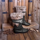 billige Riding Boots-Brune middelalderstøvler i kunstskinn til herre – fôr i kunstpels med stilig stroppdetalj, ideelle for historiske gjenskapninger, cosplay og vinterantrekk