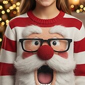 voordelige Kerst Ugly Sweaters voor Kinderen-Kerstmis Voor meisjes 3D Kerstman Gestreept Lelijke kersttrui kerstcadeau Trui Lange mouw 3D-afdrukken Herfst Winter Modieus Feest Kinderen 4-12 jaar Strakke ronde hals Buiten Dagelijks Normale