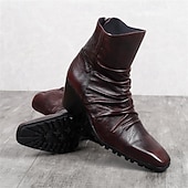 economico Stivali in pelle di alta qualità-stivali da uomo in pelle color marrone con dettagli arricciati: alla moda e comodi per incontri serali ed eventi formali