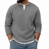economico T-shirt in maglia waffle-Per uomo Maglietta Waffle Maglietta Manica Lunga Girocollo Scollo a V Primavera Autunno Inverno Elegante Caldo Vacanza Finto due pezzi Allenamento All&#039;aperto Casa Nero Verde chiaro Blu chiaro
