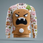 billige stygge gensere for menn-Stygg julegenser Herre Pepperkakemenn Pullover genser Strikketøy Crewneck Fritid Feriereise Daglig Festival Trykt mønster Hold Varm Langermet Vår Høst Vinter Hvit Rød Lilla