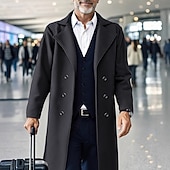 baratos Trench coat masculino-Homens Casaco Casaco impermeável Casaco longo Férias Diário Outono Inverno Poliéster A Prova de Vento Manter Quente agasalhos Roupa Moda Clássico Tecido Bolsos Lapela Trespassado