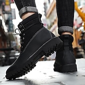 cheap Work Boots-Yellow Faux Leather Men&#039;s Work Boots with Lace-Up Design – Durable and Stylish Footwear for Outdoor Activities and Work Environments