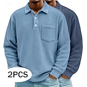 billige Klassisk poloskjorte for menn-2 stk. herre kordfløyelsskjorte poloskjorter fritid sport jakkeslag langermet mote basis fargeblokk 2-delt flerpakning høst vår &amp;høst alle årstider vanlig passform