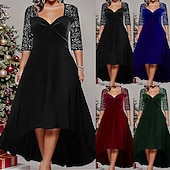 abordables Robe de cocktail-Robe à sequins grande taille pour femmes Couleur unie Col en V Manches 3/4 Printemps Automne Élégante Robe midi Fête Invité de mariage