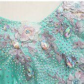 economico Abbigliamento da Competizione-abito da ballo da sala da donna, elegante, con volant, strass, spalle scoperte, abito da competizione per valzer, foxtrot, tango – verde menta