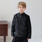 economico Giubbotti di Pelle per Ragazzi-Bambini Ragazzi Giacca in pelle nera Giacca in pile Giacca di pelle Capispalla Semplice Manica Lunga Con zip Impermeabile Tenere al caldo Antivento Cappotto Quotidiano Moda Casual Nero Autunno Inverno