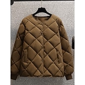 billige Quiltede dunjakker-Dame Vattert jakke Bekvem Pustende Lomme Knapper Fritid عادي Feriereise Gate Avslappet Dagligdagstøy Enkeltkneppet Kort Crewneck Normal Langermet Yttertøy Svart Hvit kaffe Vår Høst