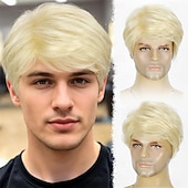 abordables Mens Wigs-Mens Blonde Wig Short Straight Natural Fluffy Layered Synthetic Hair Wigs for Men Guy Daily Wear Anime Costume