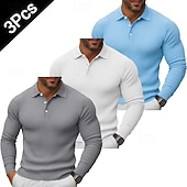 olcso Férfi Klasszikus Polo-3 db-os férfi bordás kötésű felső golf pólóing többes csomag utcai lezser hajtókás hosszú ujjú alapvető modern egyszínű gombos tavasz ősz minden évszak karcsúsított bordás kötésű felső