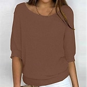 Dames Trui Stoppen Streetwear Casual Effen Kleur Strakke ronde hals Gebreid 3/4 mouw Normale tops breien Dagelijks Feestdagen Uitgaan Geel Blozend Roze Zomer Lente voordelige Effen kleuren-Dames Trui Stoppen Streetwear Casual Effen Kleur Strakke ronde hals Gebreid 3/4 mouw Normale tops breien Dagelijks Feestdagen Uitgaan Geel Blozend Roze Zomer Lente