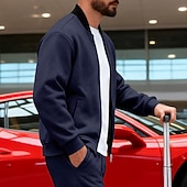 baratos Jaquetas Casuais-Homens jaqueta leve Jaqueta casual Férias Diário Respirável Bolsos Primavera Outono Bloco de cor Moda Clássico Colarinho Chinês Padrão Preto Amarelo Vermelho Azul Marinha Azul Royal Casaco