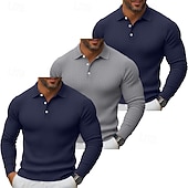 olcso Férfi Klasszikus Polo-3 db-os férfi bordás kötésű felső golf pólóing többes csomag utcai lezser hajtókás hosszú ujjú alapvető modern egyszínű gombos tavasz ősz minden évszak karcsúsított bordás kötésű felső