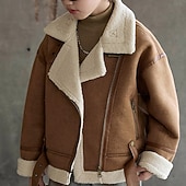 preiswerte Jungen Lederjacken-Kinder Jungen Jacke aus Wildlederimitat Fleecejacke Jacke Oberbekleidung Einfach Langarm Reißverschluss warm halten Winddicht Mantel Täglich Mode Lässig Kamel Braun Herbst Winter 4-12 Jahre