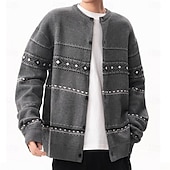 preiswerte Herren Strickjacke-Herren Weihnachtspullover Strickjacke Kurzer Pullover Strickpullover Gerippt Stricken Normale Oberteile Button-Down Geometrisch Rundhalsausschnitt Mode Klassisch Urlaub Alltagskleidung Bekleidung
