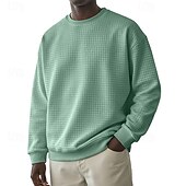 baratos Suéteres básicos-Homens Moletom Moletom Waffle Estacionar Cinza Claro Gola Redonda Tecido Textura Casual Diário Desportos e Ar livre Roupa de rua Legal Roupa de Esporte Primavera &amp; Outono Roupa Moletons Moletons
