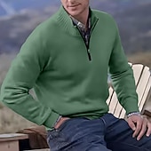 お買い得  男性用プルオーバーセーター-男性用 ニット プルオーバーセーター クォータージッププルオーバーセーター リブ ニット レギュラートップス ニット スリムフィット 平織り スタンドカラー ニット コンテンポラリー カジュアル デイリーウェア 衣類 秋 ディープパープル レイクブルー M L XL