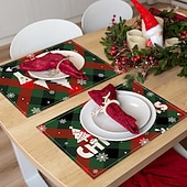 baratos Placemats &amp; Coasters &amp; Trivets-6 peças de floco de neve vermelho de natal &amp;Jogo americano de boneco de neve de árvore de Natal resistente ao calor, jogos americanos quadrados de linho para decoração de mesa de sala de jantar,