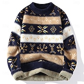 baratos suéter pulôver masculino-Homens Suéter de Natal camisolas de natal Pulôver suéter Suéter de malha Estriado Tricotar Tops regulares Tricotado losango Gola Redonda Moda Básico Férias Roupa Diária Roupa Outono Inverno Branco