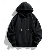 economico felpe con cappuccio da uomo di base-Per uomo Felpa con cappuccio Felpa con cappuccio a zip intera Aalbicocca Nero Bianco Vino Blu marino Con Cappuccio Semplice Coulisse Con zip Tasca Sport &amp; Outdoor Quotidiano Ferie Poliestere