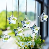 baratos Ornamentos-Conjunto de 6 enfeites de Natal em vidro transparente facetado em formato de estrela, ideais para centros de mesa, captadores de luz solar e decoração de cristal para árvores de Natal, janelas,
