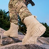 abordables Bottes de randonnée-Bottes de randonnée d&#039;extérieur beiges pour hommes avec semelle en caoutchouc antidérapante et construction respirante, bottes tactiques légères pour la randonnée, le camping et le port quotidien