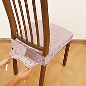 tanie Pokrowiec na krzesło do jadalni-Pokrowce na siedzenia do jadalni, rozciągliwy aksamit, złota tkanina w diamenty, podwójnie elastyczny pokrowiec na stołek z klamrą i językiem, antypoślizgowy pokrowiec na krzesło, dekoracja do hotelu