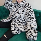 voordelige Herenjacks &amp; jassen-Voor heren Winterjack Jas van imitatiebont Vakantie Dagelijks Thermisch Warm Fleece Herfst Winter Luipaard Modieus Streetwear Opstaand Normaal Wit Geel Jacks