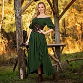 economico Vestiti-Retrò Vintage Medievale Rinascimento Vestito Set di accessori Vichingo Elfico Costume Per donna Halloween Carnevale Mascherata LARP Adulti Vestito Altri Accessori Orecchini