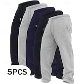 preiswerte Gerade Bein-5 Stück Herren-Jogginghose mit geradem Bein, Fleece-Hose, Freizeithose, Kordelzug, elastischer Bund, Mehrfachpackung, einfarbig, bequem, volle Länge, Outdoor, Reisen, Alltag, Urlaub, Mode