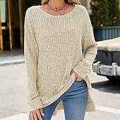 halpa Naisten Yksinkertaiset Paidat-Naisten Pusero Yhtenäinen väri Tyylikäs Vapaa-aika Pitkähihainen Tiukka pyöreä kaula-aukko Tavalliset topit Päivittäin Rypytetty Ruohonvihreä Musta Punastuvan vaaleanpunainen Viini Sininen Kevät