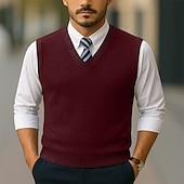 cheap Men's Pullover Sweater-Men's Sweater Sweater Vest Pullover Sweater Jumper Ribbed Knit Regular Tops Knitted Slim Fit Plain V Neck Knitwear Contemporary Casual Business Clothing Apparel Spring Fall Wine Navy Blue M L XL