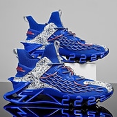 baratos Tênis de Corrida Masculinos-Tênis de corrida futuristas azuis masculinos com cabedal em malha e sola com absorção de impacto, calçados esportivos leves para esportes, academia e moda streetwear
