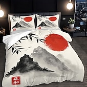 baratos Conjuntos de capa de edredão-Conjunto de capa de edredom de 3 peças com pintura a tinta estilo chinês para cama queen size, capa de edredom macia com 2 fronhas – hotel &amp;roupa de cama para quarto de hóspedes, aconchegante