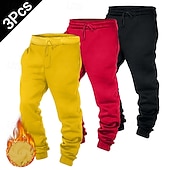  حزم متعددة 3 قطع رجالي أحمر + بنفسجي + أصفر بنطلونات ركض السراويل الصوفية رباط مرونة الخصر سهل عطلة مناسب للبس اليومي بوليستر الخريف