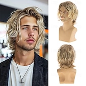 abordables Pelucas hombre-Peluca corta rizada rubia para hombre, de aspecto natural, color rubio oscuro, ideal para uso diario y fiestas.