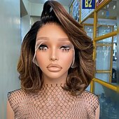 levne Paruky z přírodních vlasů se síťkou ofina-Remy lidské vlasy 5x5 uzávěr 13x4 krajka vpředu Paruka Krátký Bob Brazilské vlasy Vlnitá Hnědá Vícebarevný Paruka 150% 180% Hustota vlasů s dětskými vlasy Melírované vlasy 100% Panna Bezlepkov