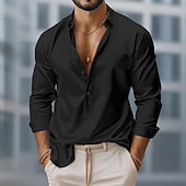 baratos Camisas de cetim masculinas-Homens Camisa Social Blusa de cetim Saia Camisa casual camisa de botão Camisa de formatura Tecido Casual Festa Azul Royal Verde Manga Longa Lapela Todas as Estações Roupa