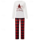 Недорогие детская рождественская пижама-Семейный вид Новогодняя тематика Рождественская семейная пижама Пижамы Семейные наборы Графика В клетку Новогодняя ёлка Дом С принтом Красный Длинный рукав Повседневные Подходящие наряды