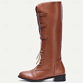 cheap Riding Boots-Brown Faux Leather Men's Lace-Up Boots with Buckle Detail – Trendy and Functional Boots for Fall and Winter Adventures