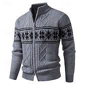 ieftine pulover cardigan pentru bărbați-Bărbați Pulover Cardigan Pulover decupat Pulover cu fermoar Pulover tricotat Striat Tricotat Topuri obișnuite Buzunar Geometric Guler de stand Modă Clasic Vacanță Purtare Zilnică Îmbrăcăminte Toamn