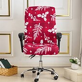 abordables Funda navideña-Fundas navideñas para sillas y taburetes de oficina, fundas elásticas de poliéster con estampado geométrico para la decoración navideña del hogar.