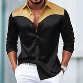 economico Camicie in raso da uomo-Per uomo Camicia Camicia in raso Camicia elegante Camicia casual Camicia con Bottoni Camicia da Ballo Blocco di colori Formale Matrimonio Nero Bianco Vino Blu marino Manica Lunga Bavero Primavera