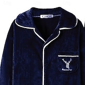 baratos Pijamas-Homens Roupa de Dormir Conjunto de Pijama Top e calça de pijama 1conjunto Cada Moda à moda Clássico Casa Diário De Cama Sherpa Poliéster Térmico / Quente Conforto Macio Lapela Manga Longa Calça