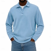 economico Polo classica da uomo-Per uomo Camicia di Velluto a Coste Testurizzato Casuale Sportivo Bavero Manica Lunga Moda Essenziale Tinta unica Bottoni Caldo Autunno &amp; Inverno Vestibilità regolare Nero Blu scuro Blu chiaro Cachi