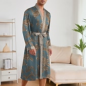 abordables Robes de Chambre-Homme Pyjamas Robe en soie Vêtements de Nuit Robe de bain 1 Pièce Impressions Graphiques Mode Élégant Classique Quotidien Maison Lit Polyester Confort Doux Col en V manche longue Ceinture Incluse