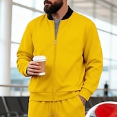 baratos Jaquetas Casuais-Homens jaqueta leve Jaqueta casual Férias Diário Respirável Bolsos Primavera Outono Bloco de cor Moda Clássico Colarinho Chinês Padrão Preto Amarelo Vermelho Azul Marinha Azul Royal Casaco