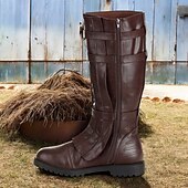 رخيصةأون أحذية ركوب الخيل-حذاء رجالي بني اللون من الجلد الصناعي يصل إلى الركبة - عصري مع تفاصيل رباط، مثالي للأنشطة غير الرسمية والخارجية