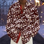 preiswerte Weihnachtslicht-Outfit-Weihnachten Herren glückliches neues Jahr Weihnachtslicht Hemd Knopfhemd Langarm Modisch lässig Outdoor Ferien Frühling Herbst Umlegekragen 3D-Druck Hemden mit Kragen Rote Purpur Gold